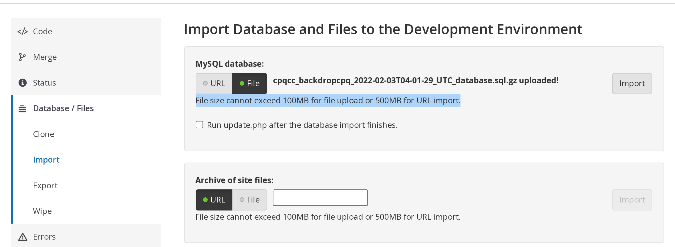 import files and db